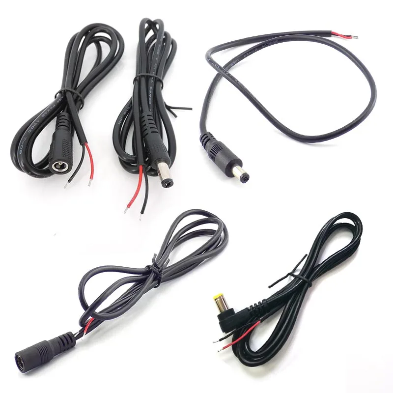 50cm 100cm 2 Pin Core DC Male Female Cable Right Angel Cord 5.5mm X 2.1mm 3A 5A Power Plug Supply Extend Charging Connector B4