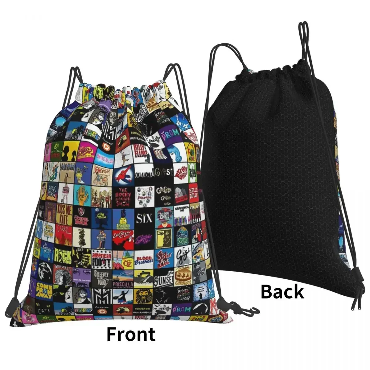 Broadway Musical Theatre Logos - Hand Drawn Backpacks Fashion Portable Drawstring Bags  Sports Bag BookBag For Travel Students