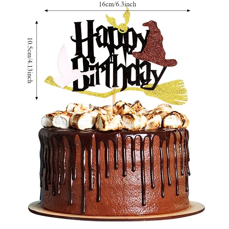 H-a-r-r-y Owl Themed Cake Topper Magic Hat Dessert Ice Cream Decor Props Kids Wizard Birthday Party Cupcake Decoration Supplies