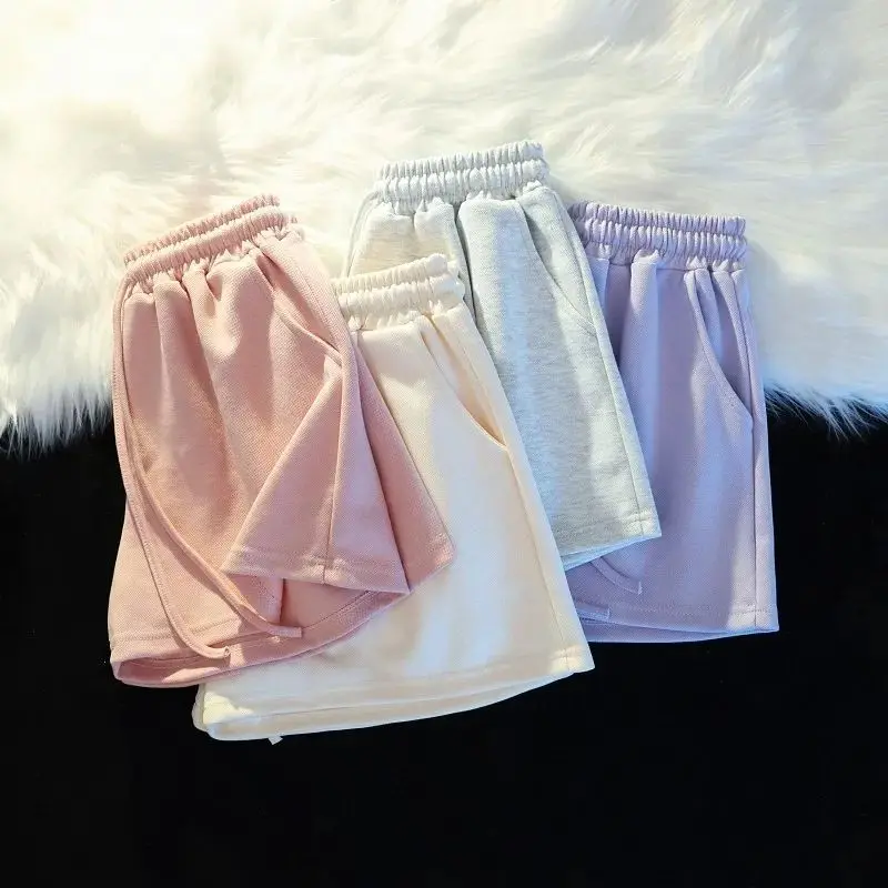 Pink Casual Shorts Women's Outer Wear Summer Korean Version Loose Sports Fitness Waist White Three-point Home Shorts