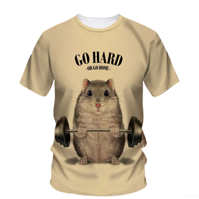 Funny Animal Dog Go Hard Weightlifting Graphic T Shirts Fashion Dumbbel Sports 3D Printed T Shirt For Men Casual Kids Tee Tops