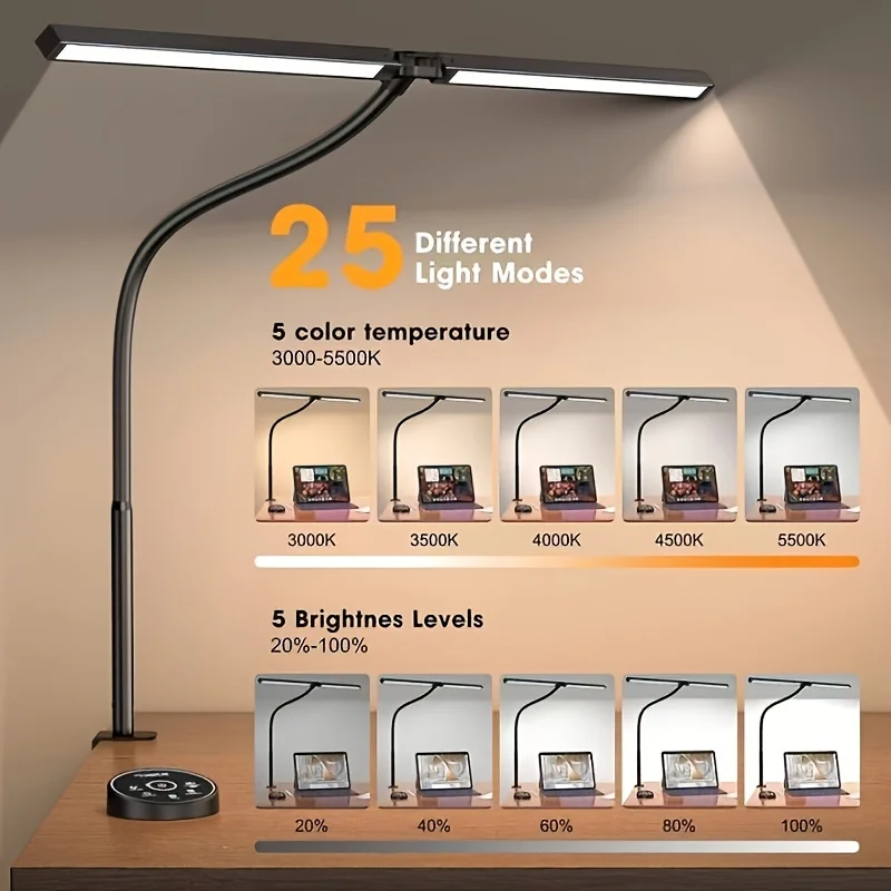 LED Desk Lamp for Home Office - 24 Watt Eye-Care Architectural Desk Lamp with Fixture, Desk Lamp with 5-Color Stepless Dimmer image 4