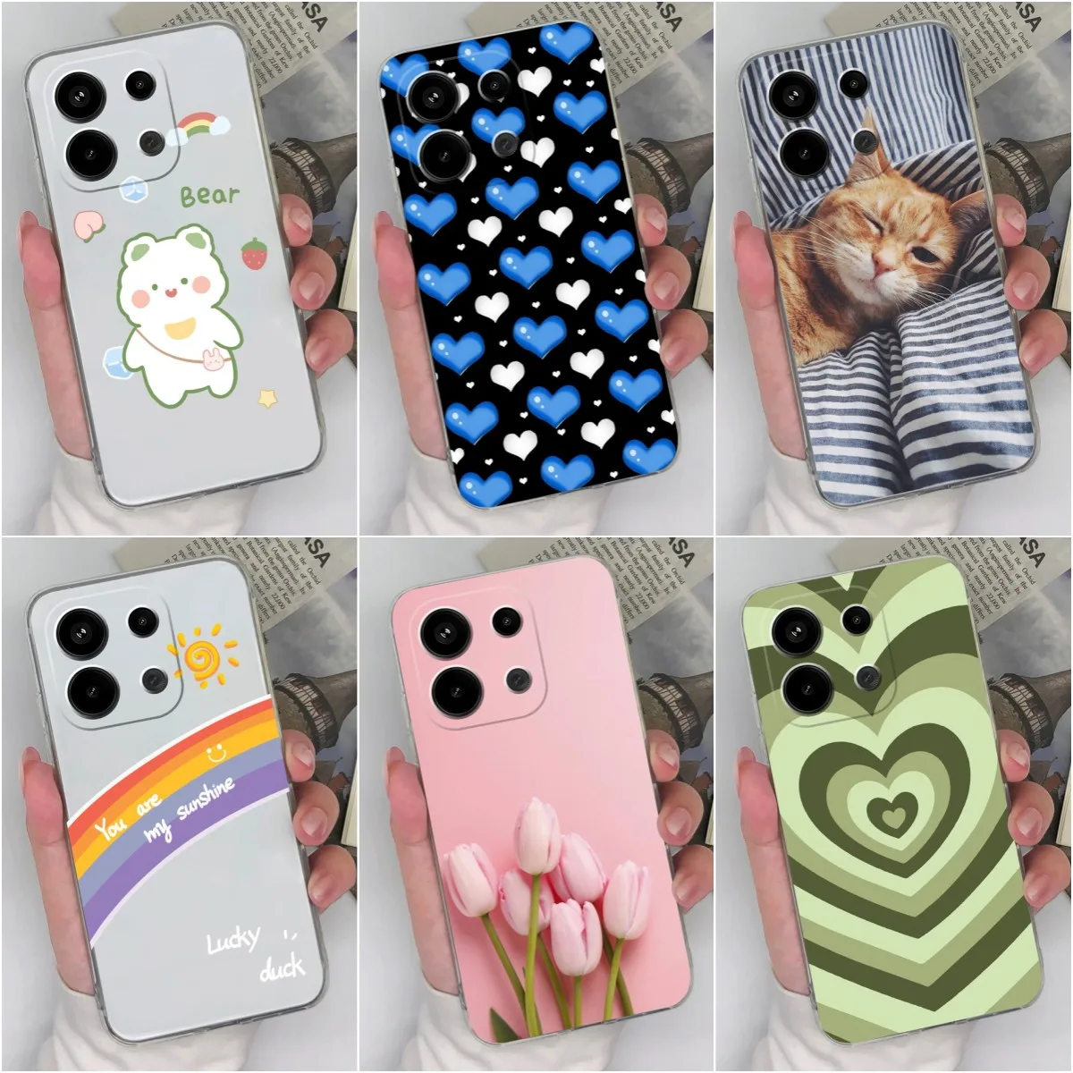 Phone Case For Xiaomi Redmi Note 13 4G Back Cover Cute Cat Shockproof Transparent Silicone Matte TPU For Redmi Note 13 Pro Funda