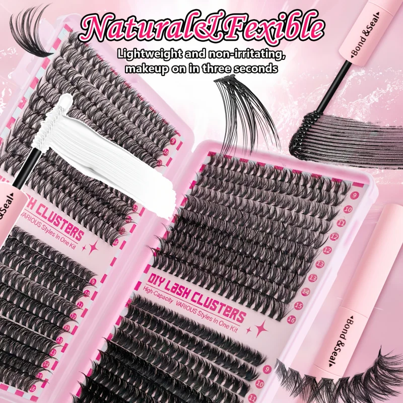 Kit de extensão de cílios densos com cola, cílios postiços de grande capacidade, inclui pinças e pincel, olhos naturais grossos