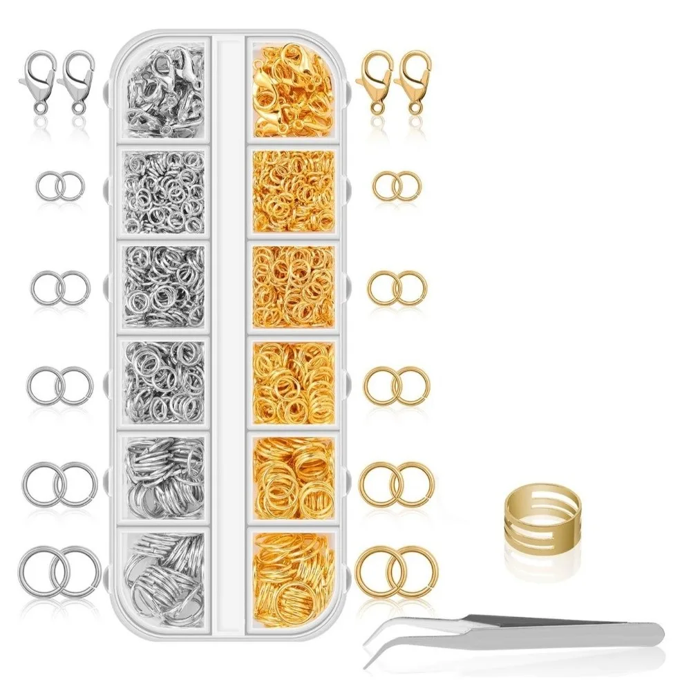 

1200 Pcs New Silver Gold Repair Kit With Plier Tweezer Multi-size Ring Open Rings DIY Lobster Claw Clasps Crafts Making