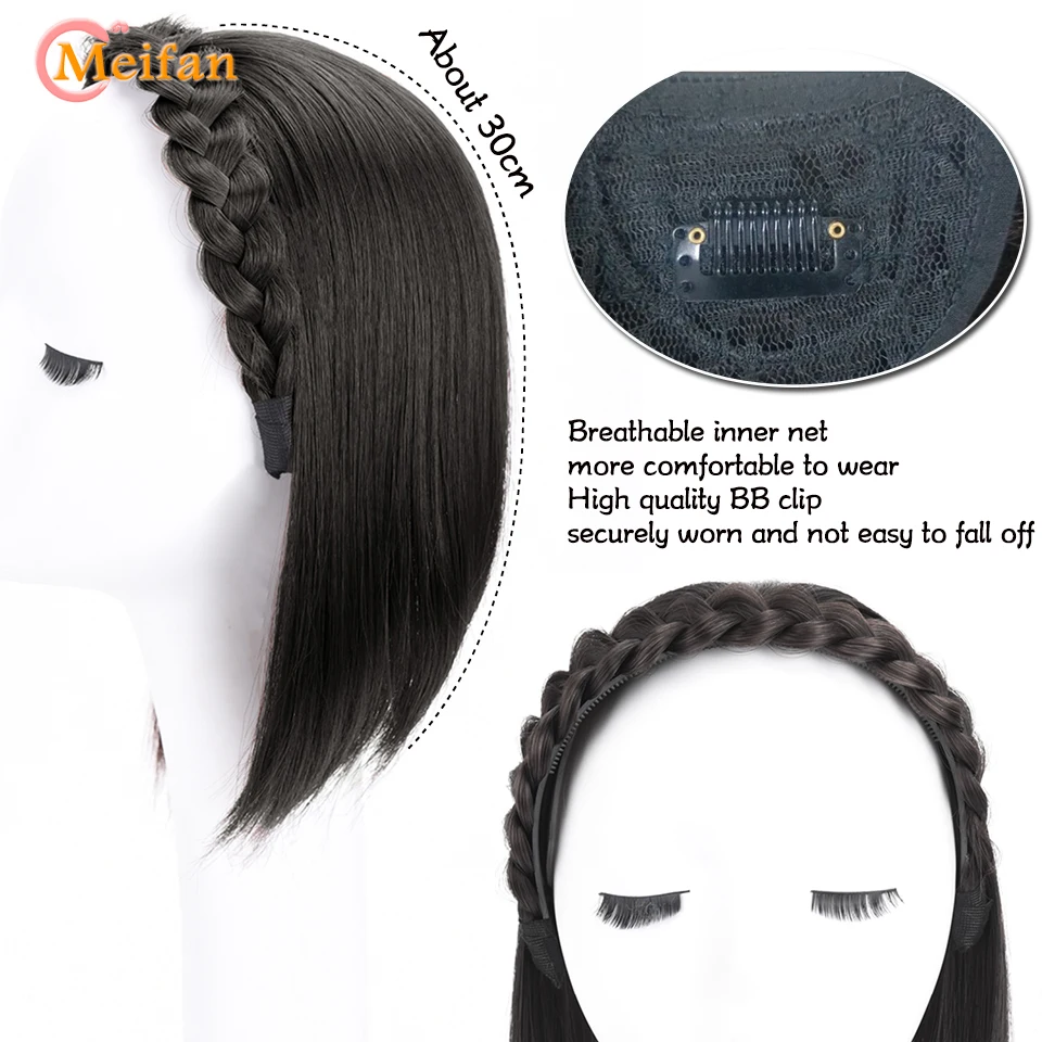 Meifan synthetische kurze gerade Stirnband halbe Perücke Clip in Haar verlängerung flauschige natürliche falsche Haarteil mit Haarband für Frauen