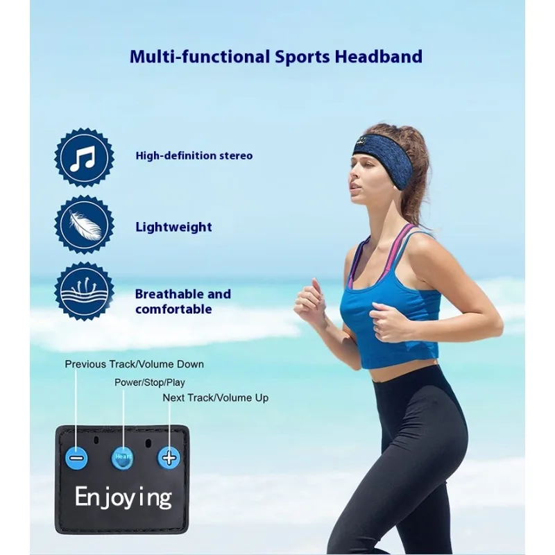  عصابة رأس رياضية بلوتوث لاسلكية، سماعات رأس مدمجة قابلة للإزالة وقابلة للغسل، قناع نوم متعدد الوظائف، غطاء عين موسيقي للجري #5