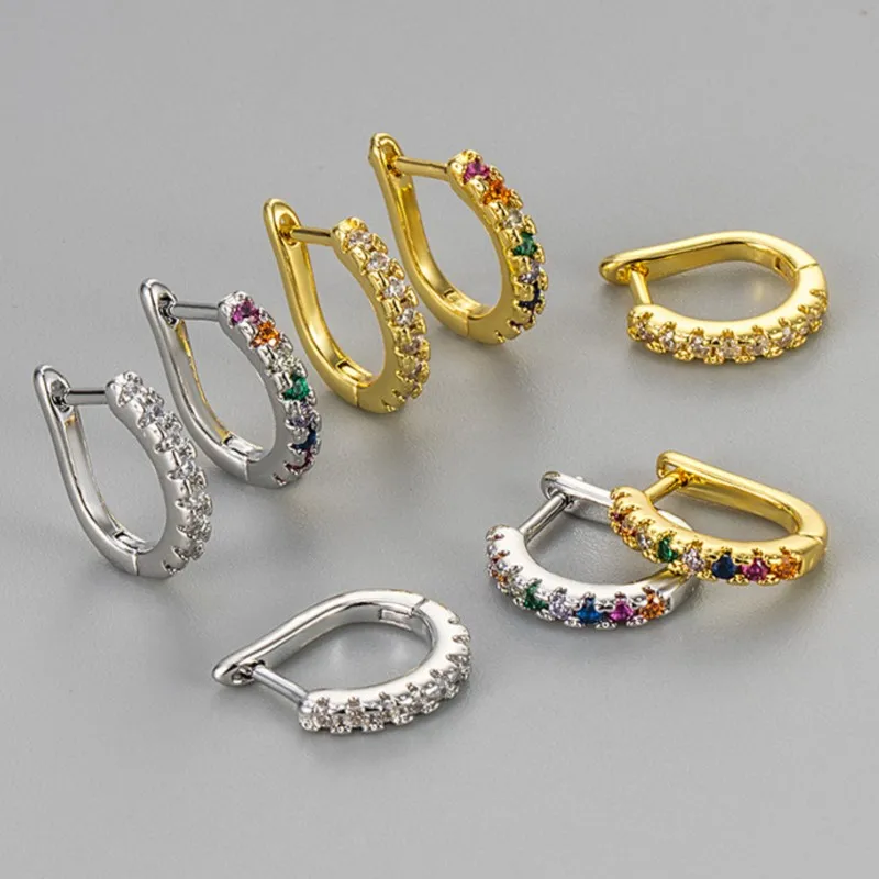 14K Gold Plated Arcuate Zircon Hoop Earrings for Women Fashion Awesome Ear Buckle Jewelry Accessories