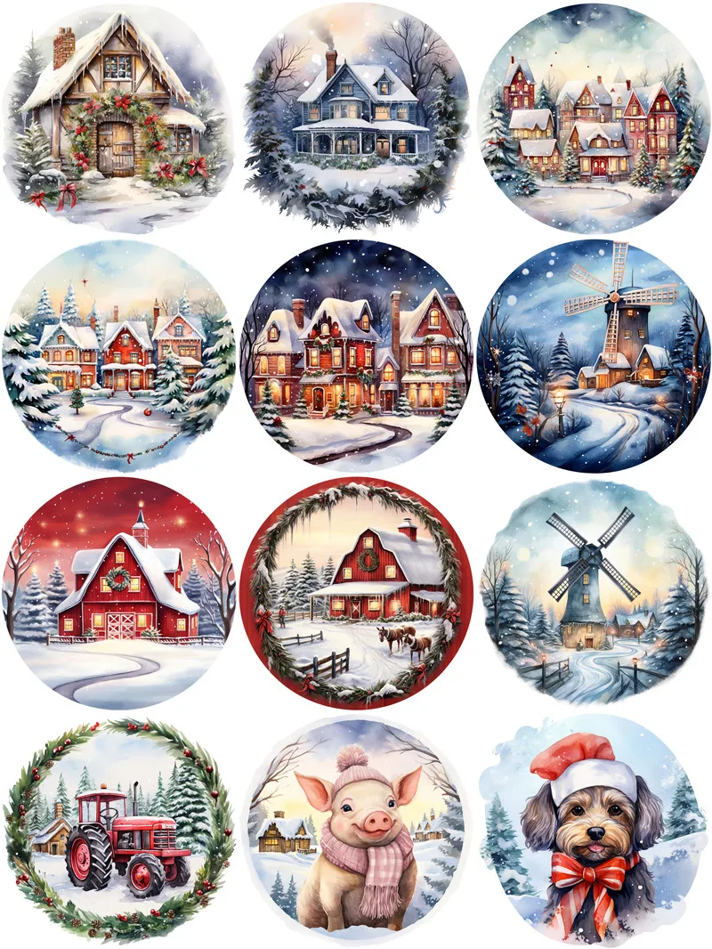 Circular Christmas Stickers Crafts And Scrapbooking stickers kids toys book Decorative sticker DIY Stationery