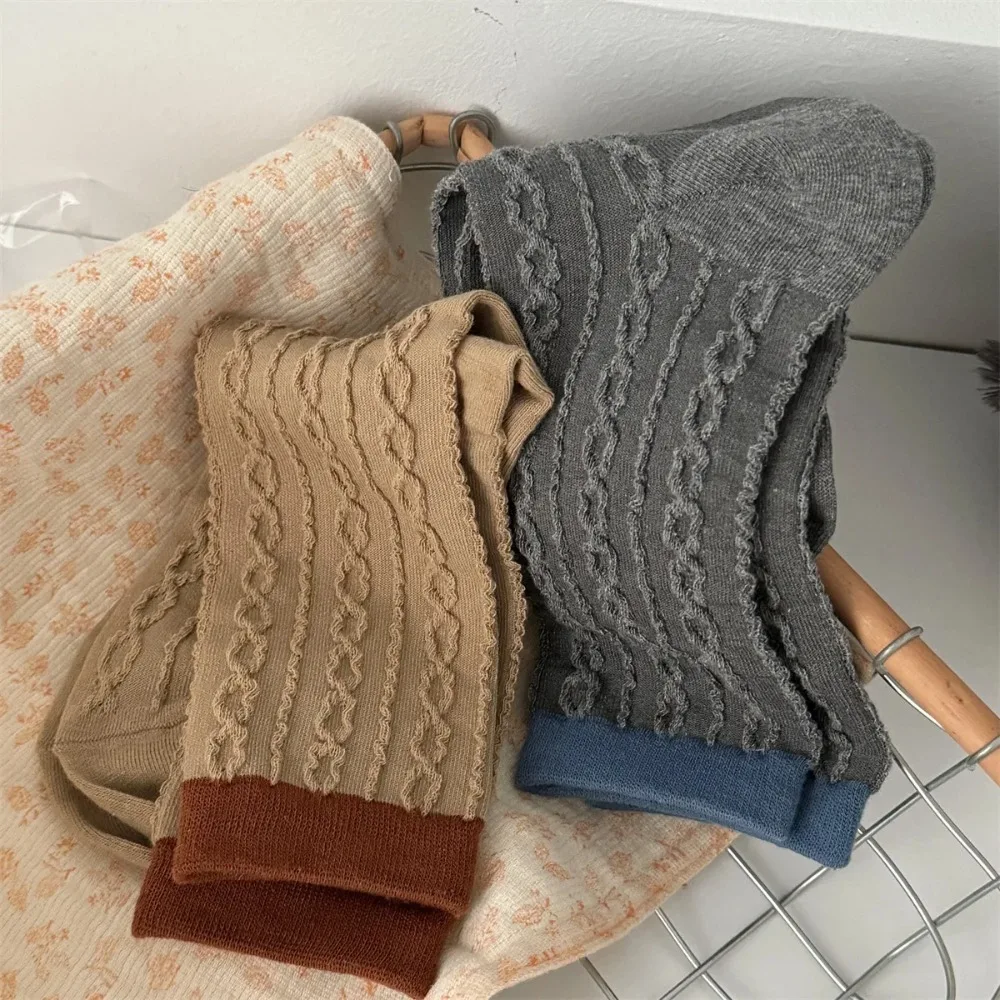 

Women Socks Cotton Knitted Long Socks Women Korean Style Casual Solid Colors Black White Gray Middle Tube Socks Japanese Fashion