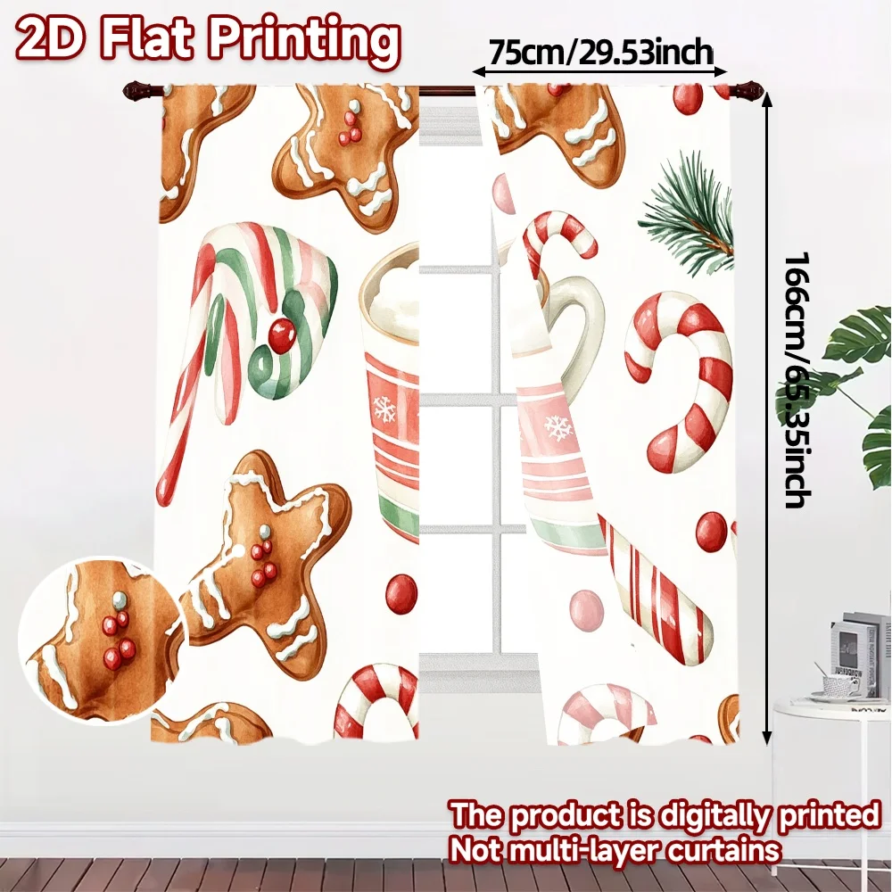 2pcs,Curtains Christmas Cookie Hot Cocoa (3) Creative Popular Curtains Semi-Sheer Curtains Gifts for Translucent digital