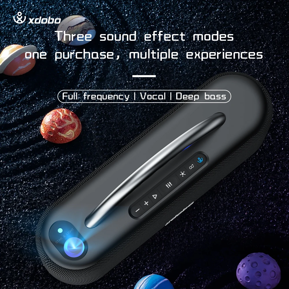 XDOBO Star-مكبرات صوت بلوتوث لاسلكية مع إضاءة جو ، صوت جهير عميق ، محمولة ، خارجية ، تدعم TWS ، USB ، AUX ، W