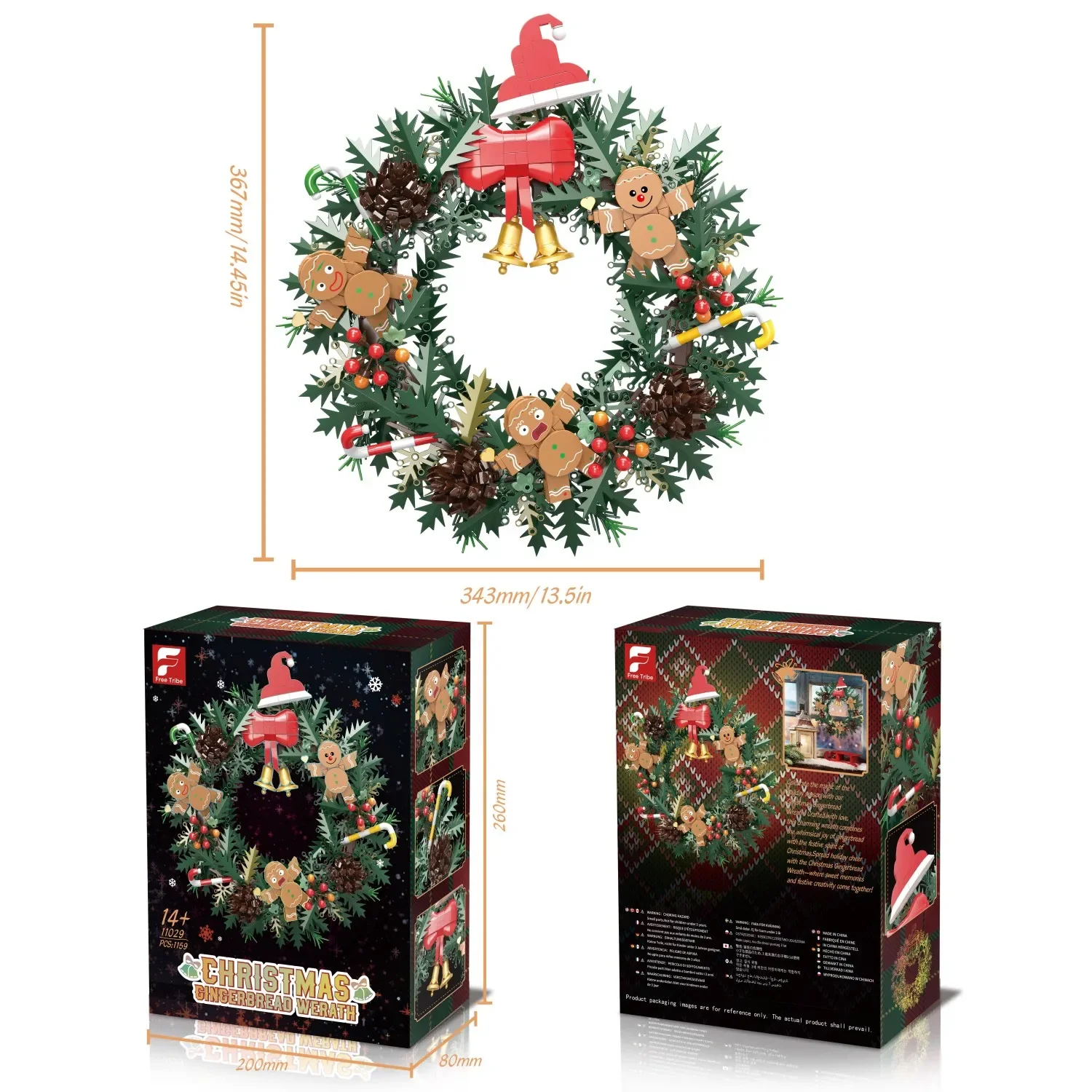 1159 pçs natal homem de gengibre guirlanda blocos de construção sino doce cana pinha guirlanda modelo tijolos férias deco crianças brinquedos