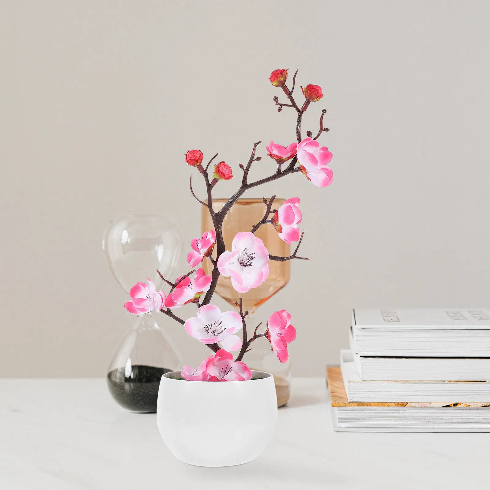 

2Pcs Small Size Potted Plum Blossom Simulation Flower Perfect for Desktop Living Room Decoration Artificial Potted Flower