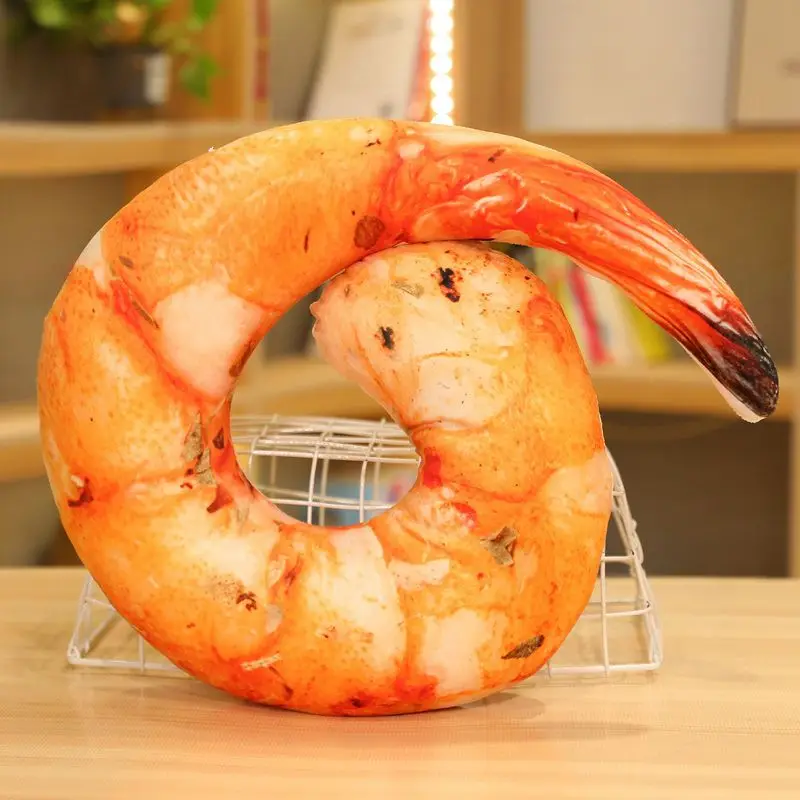 Shrimp Neck Pillow Realistic Simulation Large Shrimp U Shaped Pillow Cushion Plush Prawn Toy for Home Office Travel