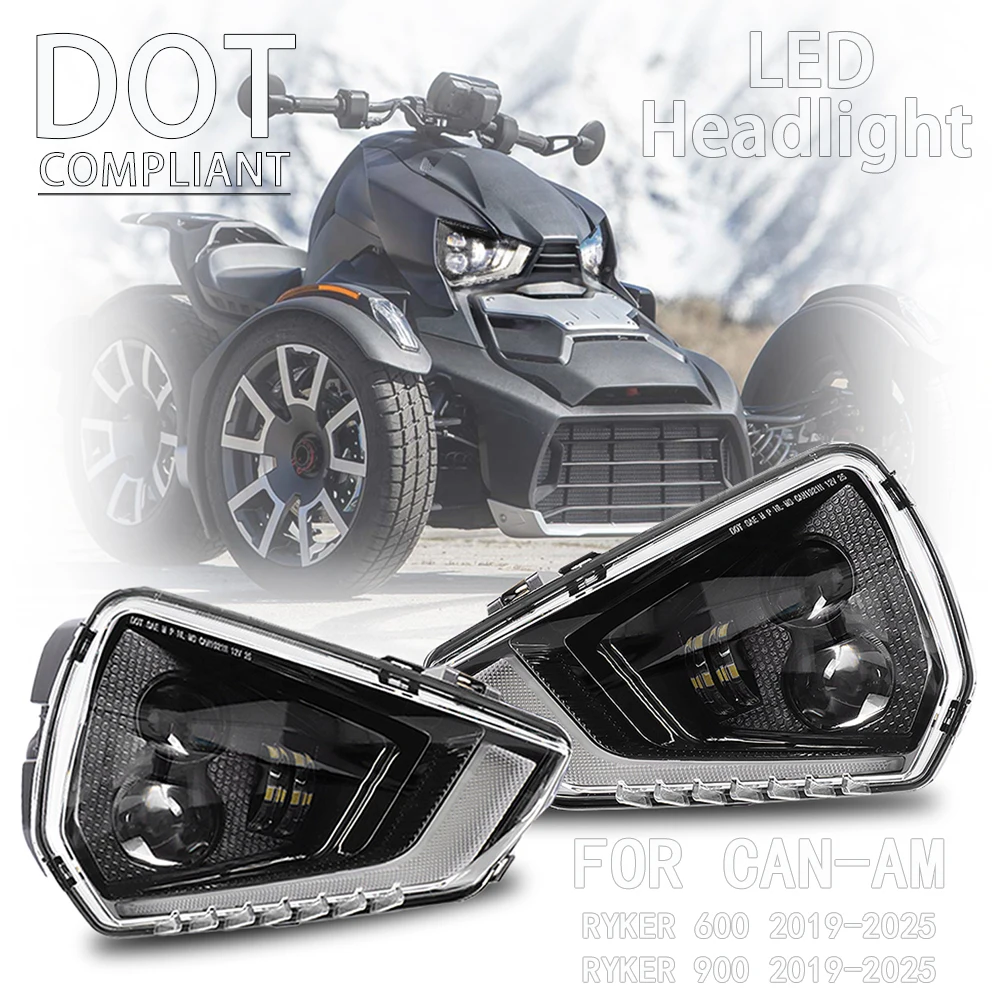 DOT LED Headlight Headlamp For Can Am Ryker 600 900 Rally Sport 2019-2025 Can-Am ATV w/ Turn Signals DRL 710008173 710008174