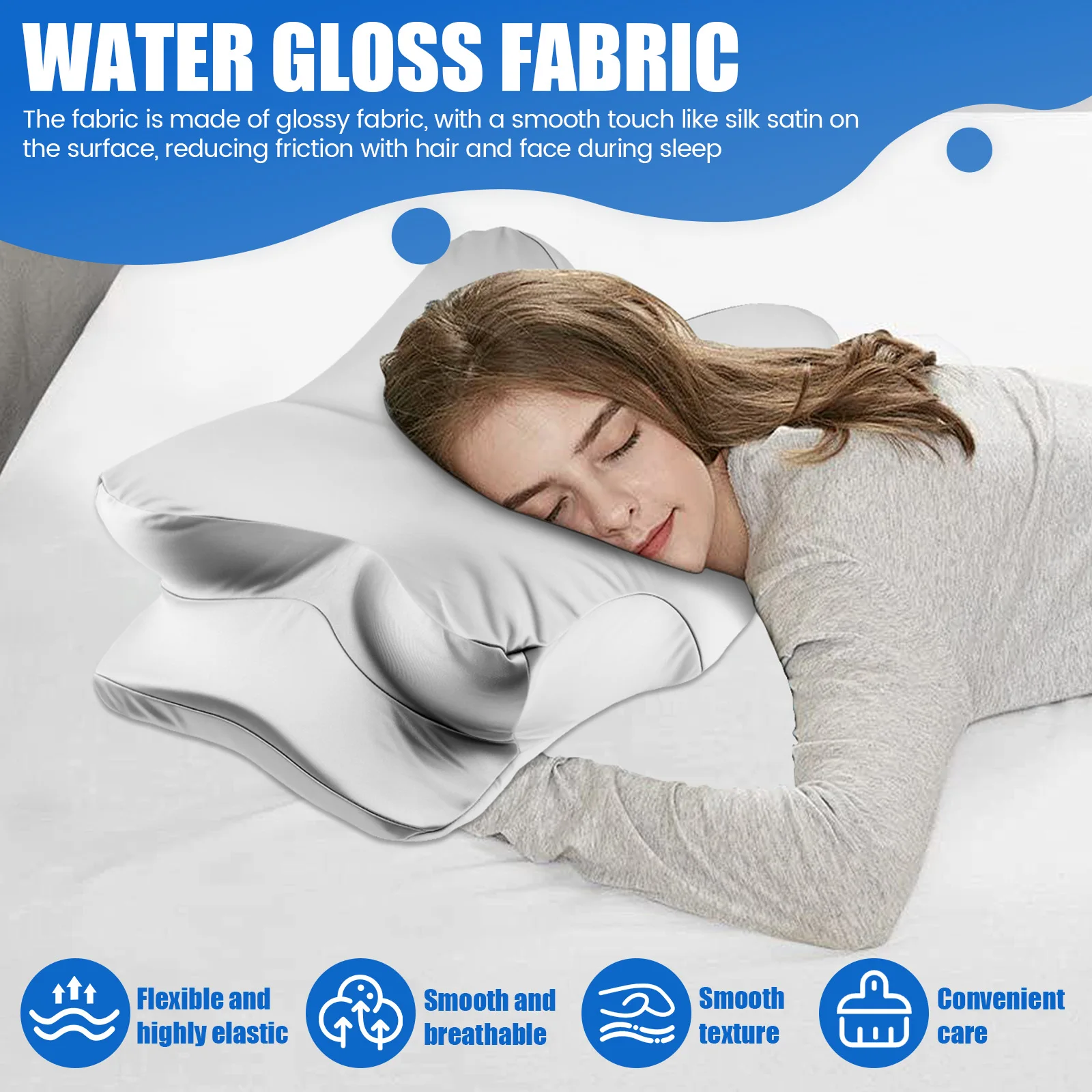 Memory Foam Cervical Pillowcase Butterfly Shaped Pillowcase with Zipper Smooth Pillow Case for Sleeping（Only Pillowcase）