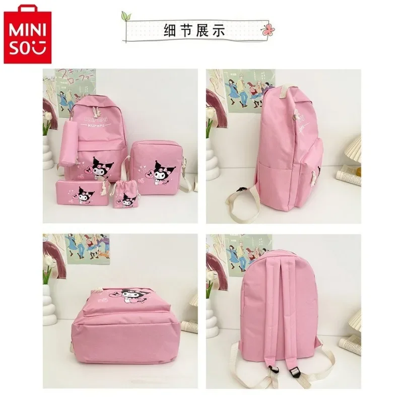 MINISO ransel kampus kartun lucu, ransel Lima potong ringan untuk siswa, Multifungsi dan kapasitas besar