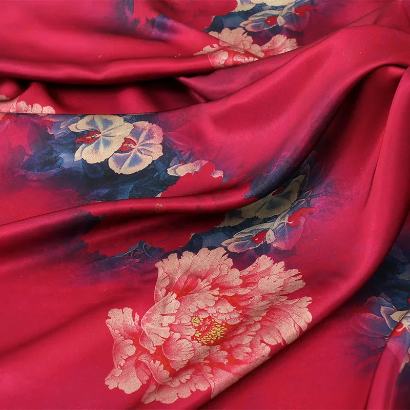 

Acetate Digital Print Fabric for Cheongsam Dress Middle Age Women Clothing Spring Summer Ready Stock Fashion Textile Material