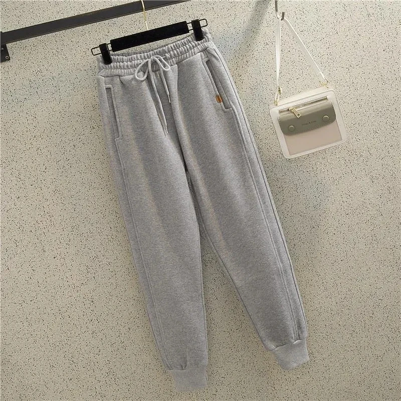 2023Autumn winter thick warm Elastic Waist Loose Women Sweatpants Trousers Solid Casual Harem Pantalones Streetwear Sport Pants