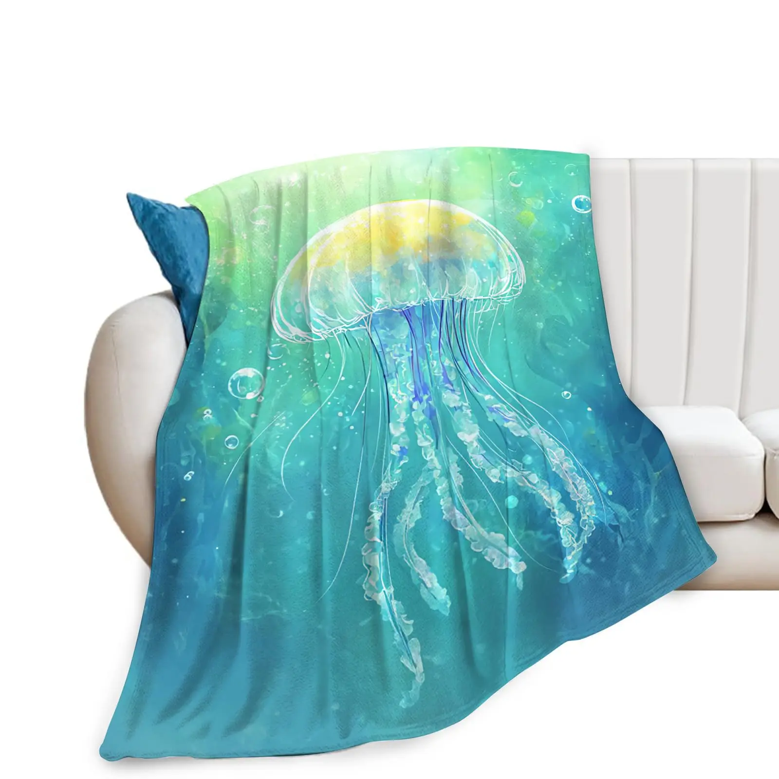 Ocean Jellyfish Blanket Jellyfish Gifts for Girls Boys Soft Cozy Fuzzy Flannel Fleece Blanket for Couch Sofa ​Bed Home Decor