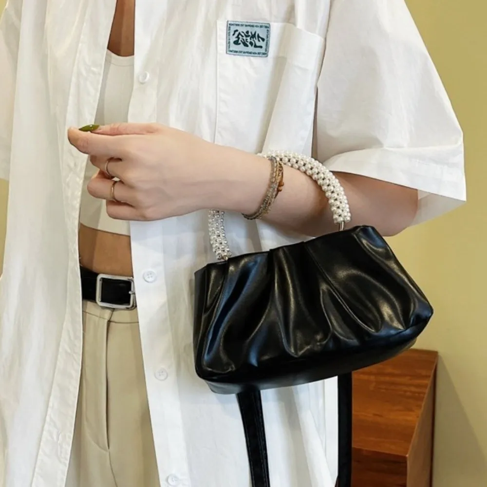 

Dumpling Bag Korean PU Cloud Bag Solid Color Imitation Pearl Women Shoulder Bag PU Leather Large Capacity Crossbody Bag Women
