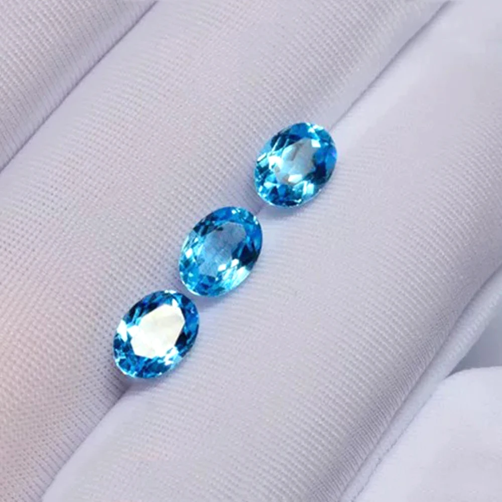 Loose Gemstone Natural Swiss Blue Topaz Facted Oval 10x12mm Eye Clean Semi-precious Stone For Jewelry Making 5pcs A Lot