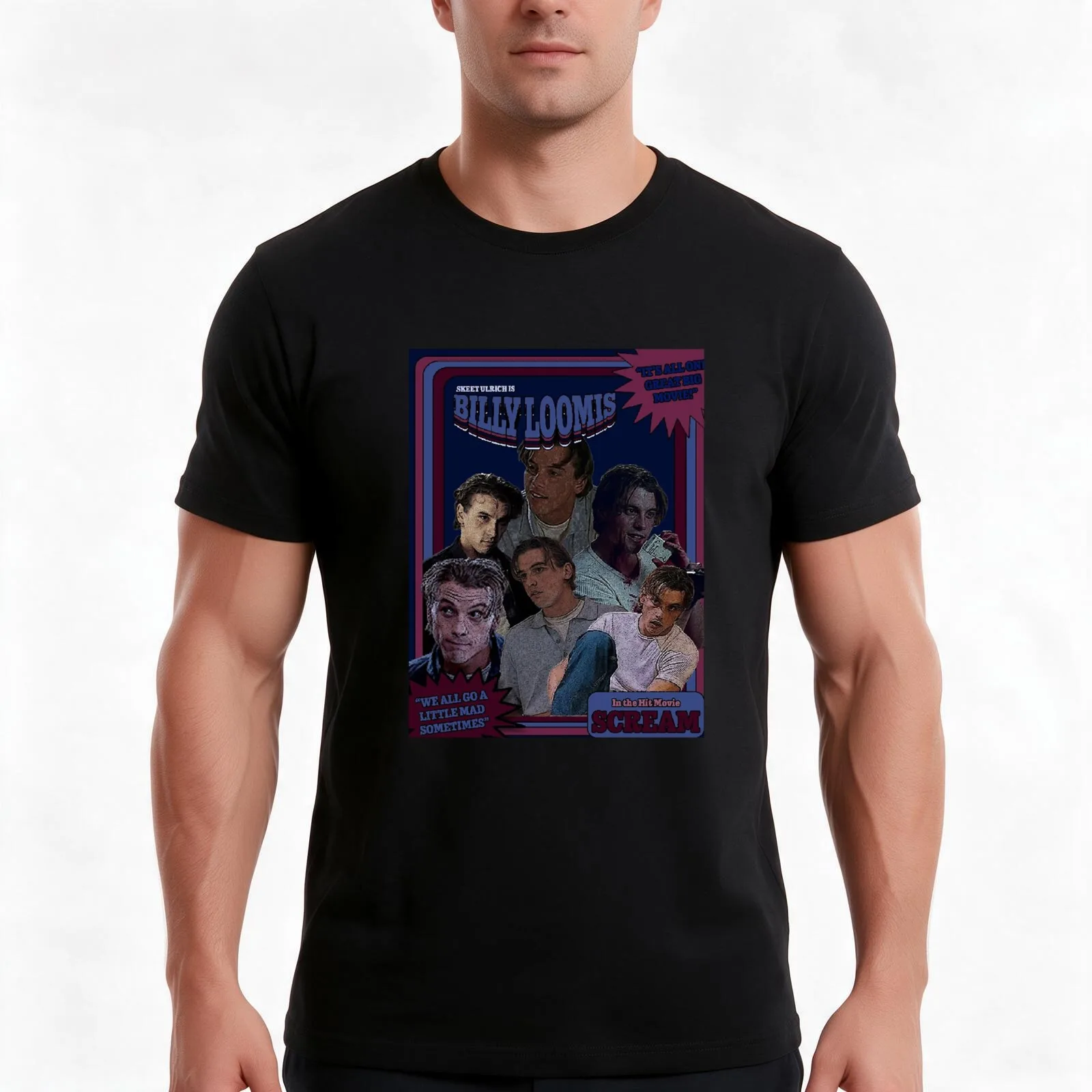 Billy Loomis T-Shirt, Summer Casual Cotton Tee, Oversized Streetwear Tops, Vintage Graphic Print, Loose Fit Short Sleeve