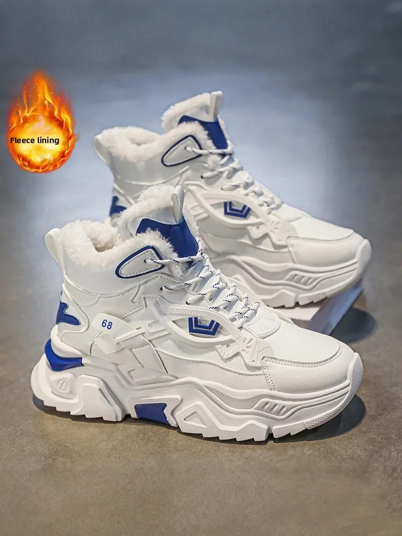 メンズウィンターハイカットマーティンブーツ、フリース裏地付き、保温性、耐寒性、厚底、滑り止め、コットンシューズ、カジュアル、多用途