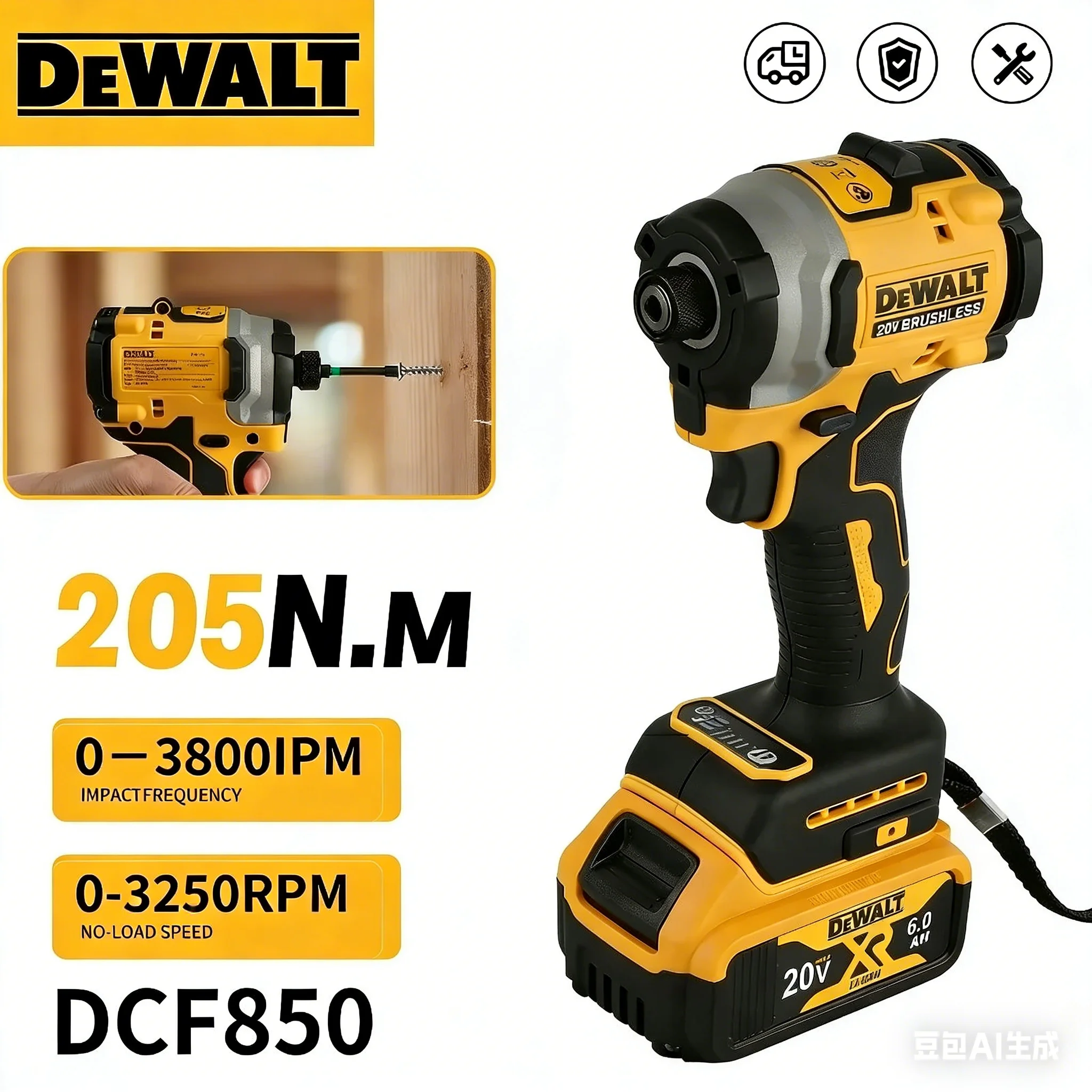 dewalt-dcf850-brushless-impact-driver-cordless-intelligent-tools-3250rpm-205nm-high-torque-electric-tool-for-dewalt-18v-battery