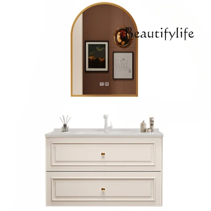 French retro integrated basin bathroom cabinet combination washstand rock slab seamless ceramic washbasin