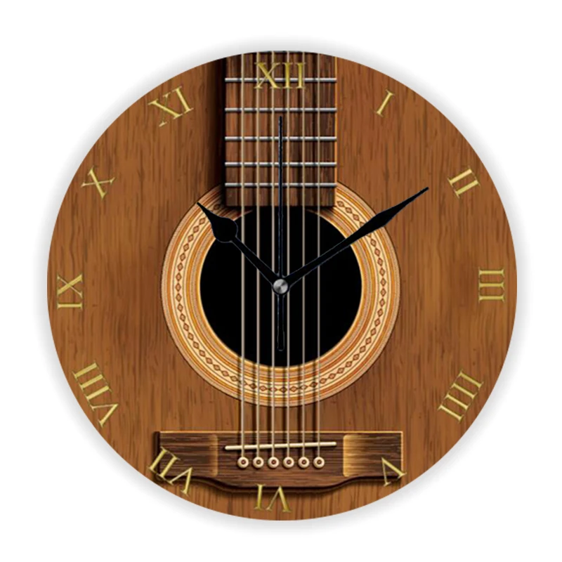 3D Natural Wood Look Acoustic Guitar Wall Clock Elegant Guitar Player Wall Watch Musician Music Lover Teacher Gift Home Decor