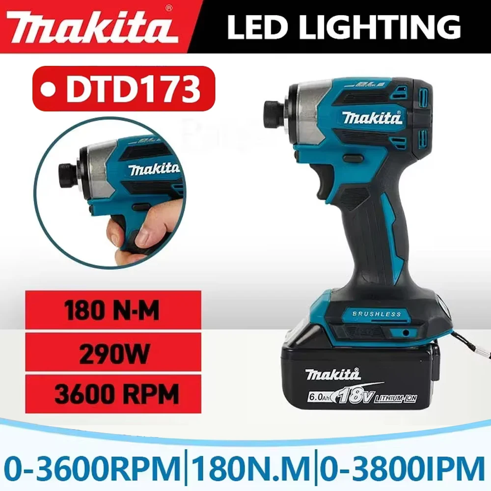 

NEW Makita DTD173 1800RPM Cordless Impact Driver 180N.m Brushless Motor Electric Drill Wood/Bolt/T-Mode For Makita Battery Pins