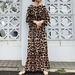 2024 modna nadruk lamparta sukienka Maxi damska wiosenna sukienka elegancka z długim rękawem w stylu Vintage długie sukienki dla kobiet