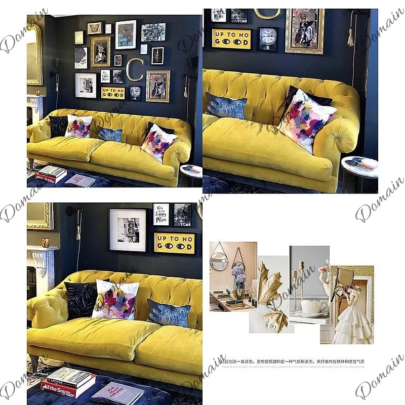 Mid-Century Modern 3-Seater Velvet Sofa with Nailhead Trim, Yellow, Removable Washable Cover