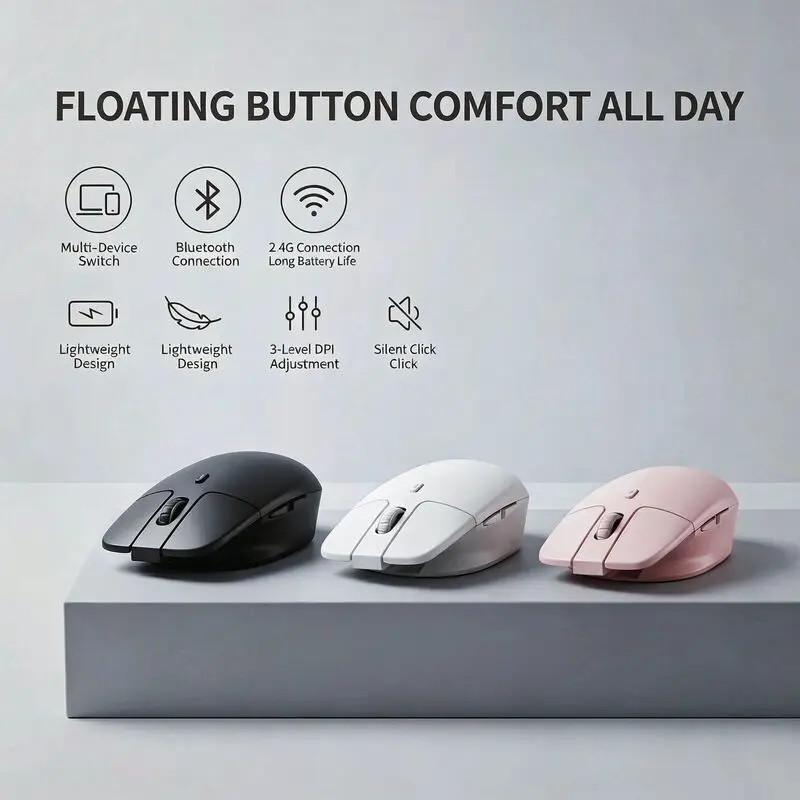 New Suspended Ergonomic Mouss Lightweight Dual Mode Wireless Bluetooth Silent Mice Long Battery Life For Office Tablet Laptop PC