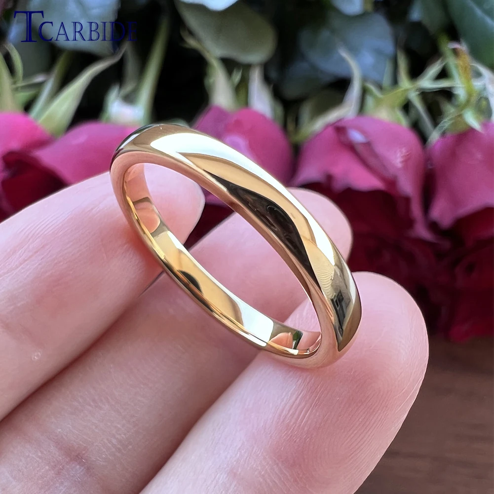 2/3/4/5/6/7/8/10MM Gold-Color Wedding Band Tungsten Carbide Ring For Men Women Domed High Polished Finish Classic Jewelry