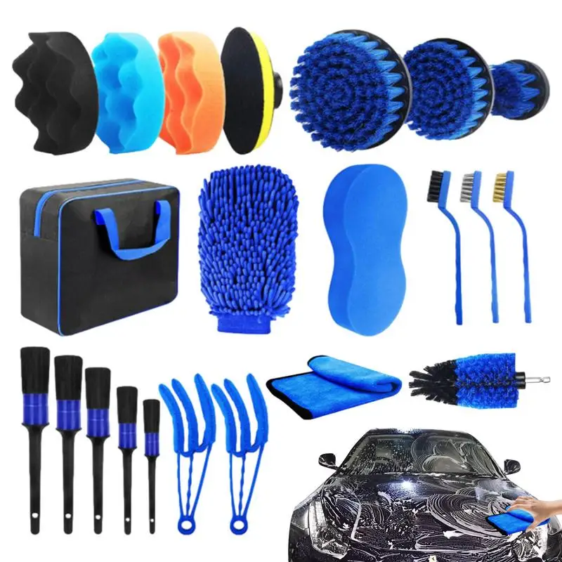 

Car Detailing Kit With 5 Cleaning Brushes | 22Pcs Car Wash Kit Auto Cleaning Supplies For Cleaning Wheels Dashboard Leather