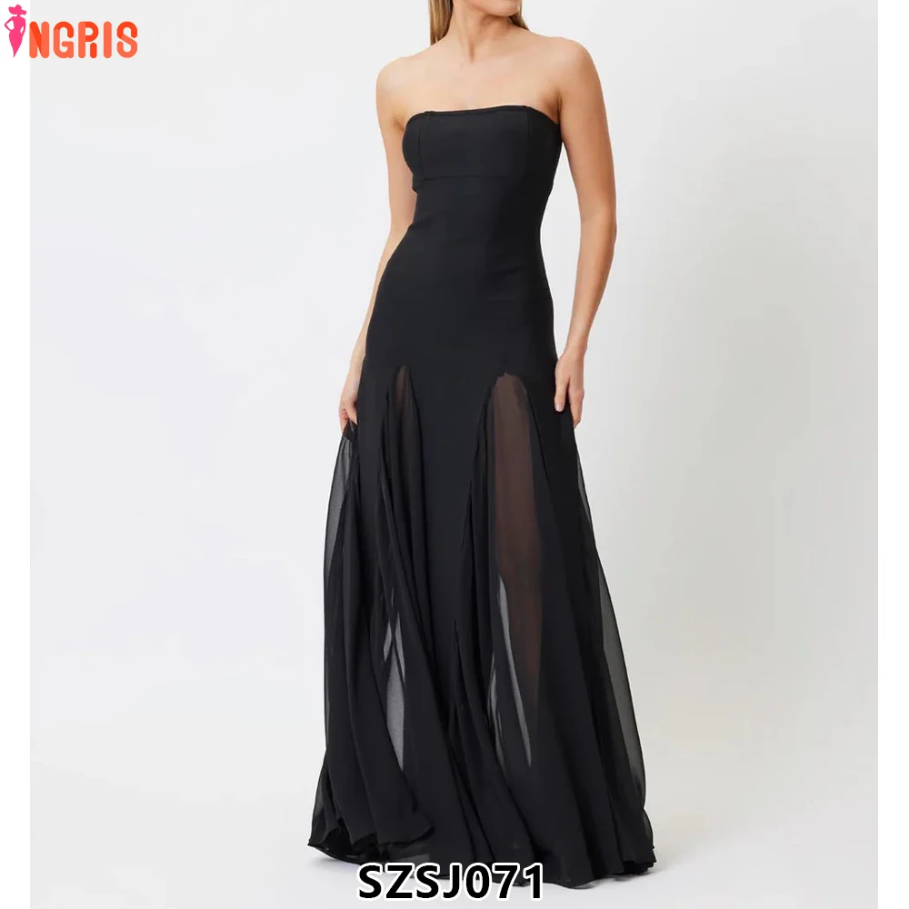 

New Gowns Dresses Sexy Strapless Mesh Splicing Elegant Wedding Bandage Women Maxi Dresses-SZSJ071