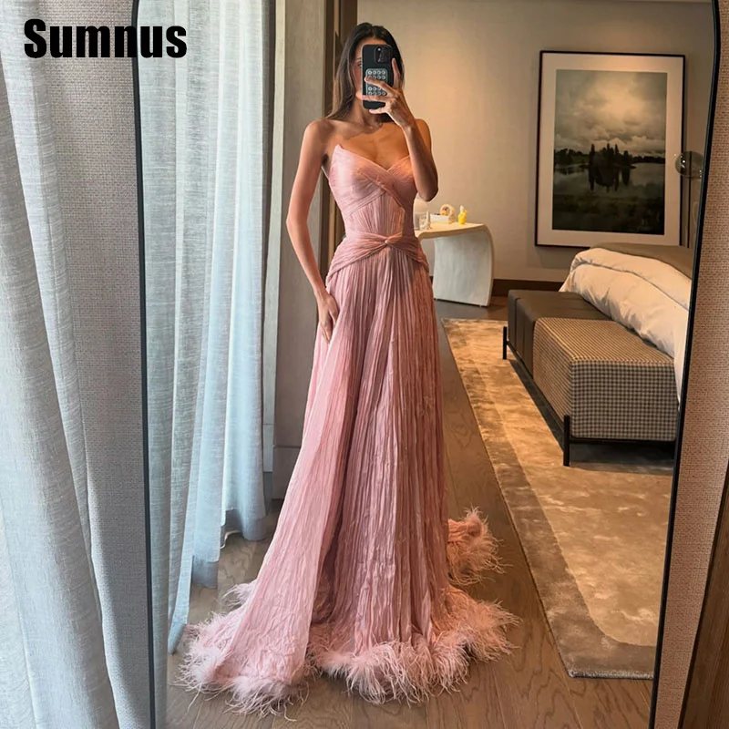 Sumnus Elegant Pink A-Line Evening Dresses Floor-Length Draped Formal Occasion Dresses فساتين سهرة Customized