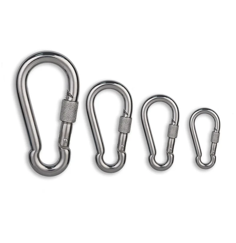 Silver Stainless Steel Lock Ring Safety Snap Hook Carabiner Spring Snap Quick Link Outdoor Climbing Gear Equipment