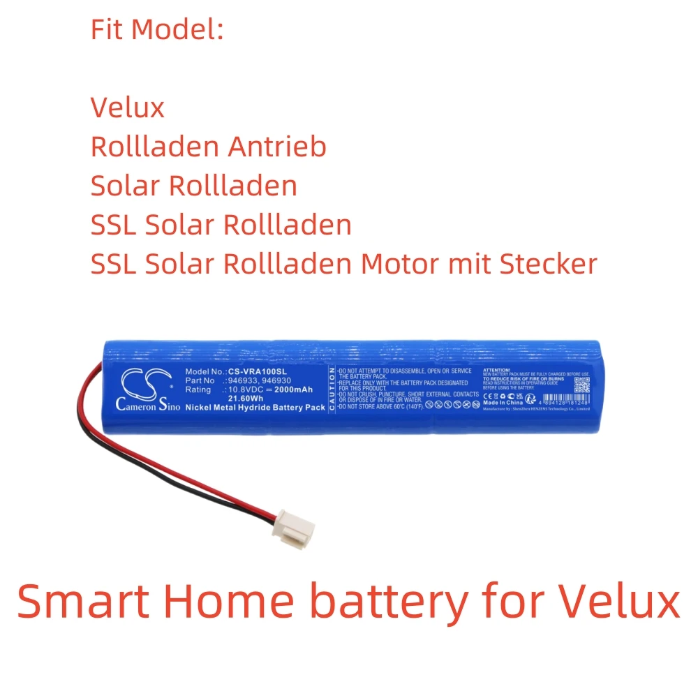 Ni-MH Rechargeable Smart Home Battery for Velux - 10.8V, 2000mAh | Compatible with Rollladen Antrieb, SSL Solar Rollladen,946930