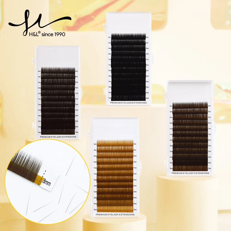 H&L SINCE 1990 High Quality Eyebrow Extensions 4 Color 12 Lines Per Tray False Eyebrow No Curl Eyelash Dark Brown Light Brown
