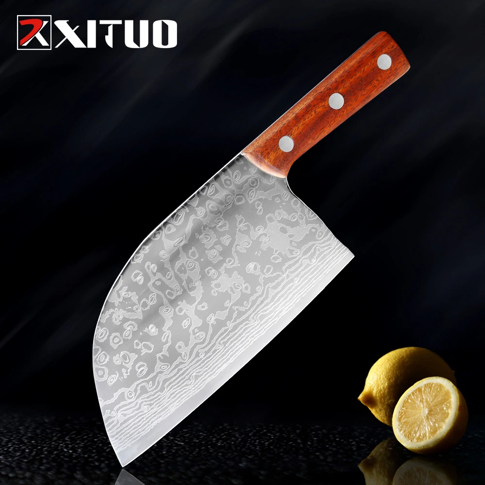 

Forging Serbian Chef knife Full Tang High Carbon Clad Steel Chef Meat Cleaver,Kitchen Butcher Knives Damascus Laser Pattern