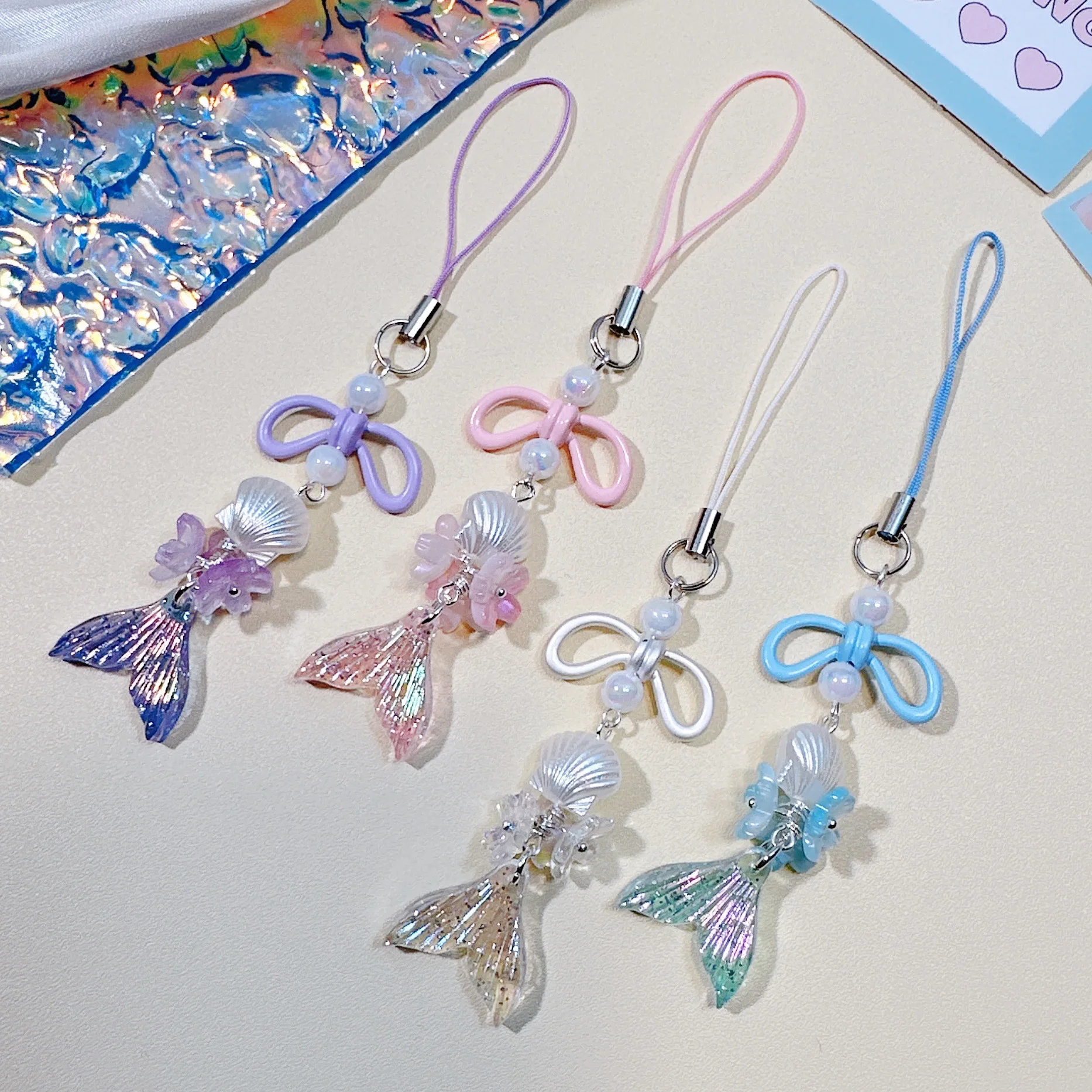 

Harajuku Style Holographic Bow Phone Lanyard with Acrylic Charm Adjustable Unisex Neck Strap Japanese Kawaii Accessory