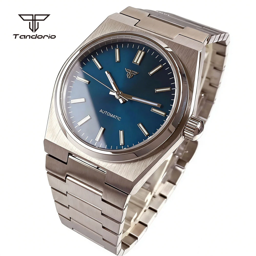 Tandorio Fashion 40mm Automatic NH35/Asia2824 Prx Style Sapphire Watch for Men Sunburst Stainless Steel Wristwatch Clear Back