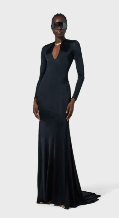 Sexy rückenfreies, aushöhlenes Abendkleid für Damen, langärmelig, V-Ausschnitt, figurbetont, Maxikleider, Luxus, 2025, Sommermode, Promi-Kleidung
