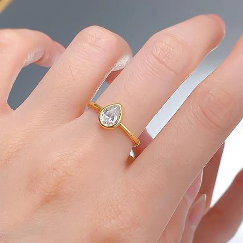 

Stylever Classic Simplicity Water Drop Shape Zircon Engagement Rings for Women Real 925 Sterling Silver Luxury Fine Jewelry
