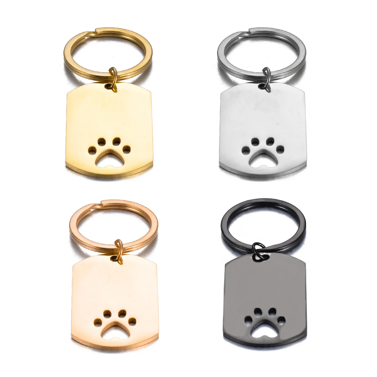 5Pcs ID Dog Tag Stainless Steel Keychain Military Army Keyring Pet Paw Charm Pendant Car Keychain Metal DIY Fashion Gift Jewelry