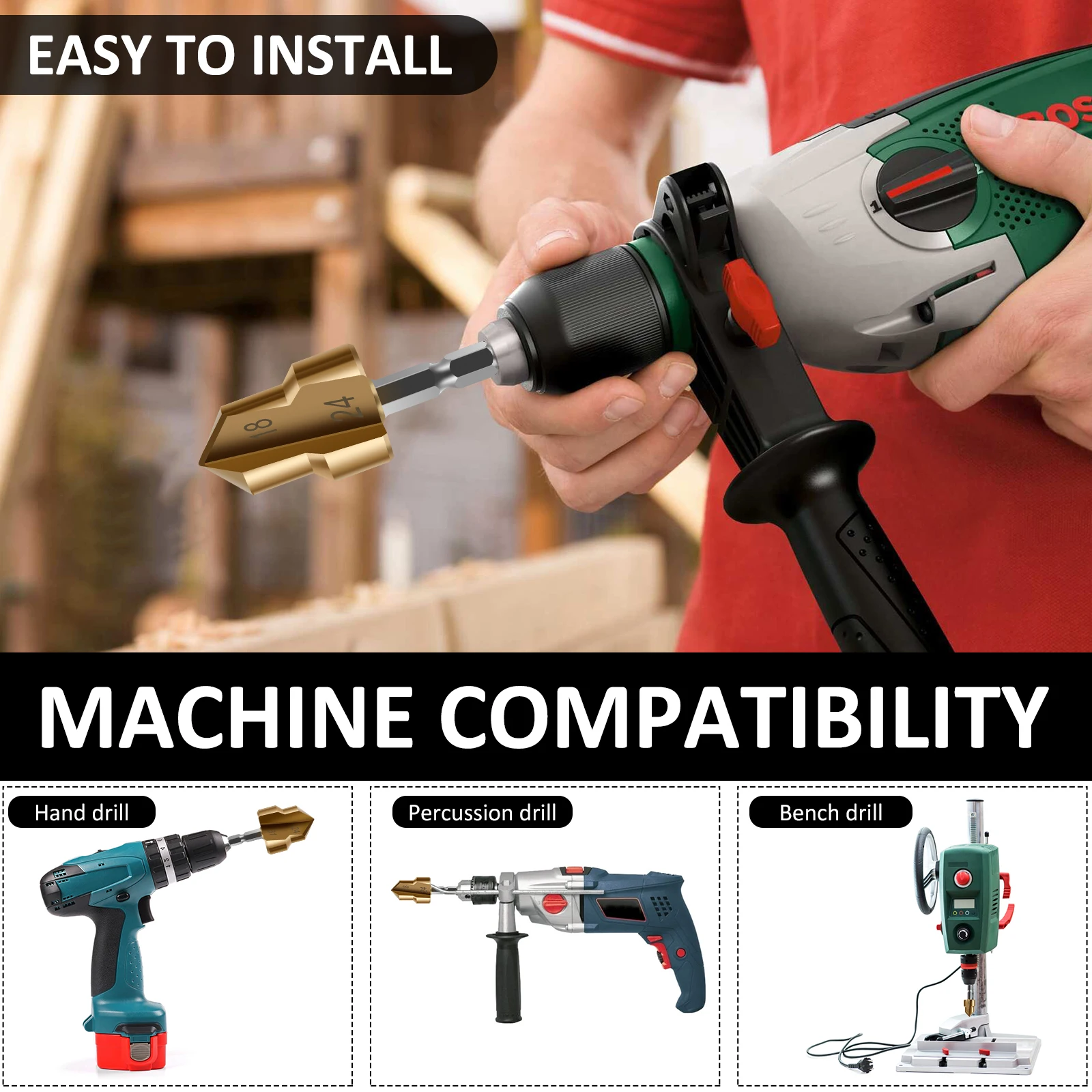 Pipe Reamer Drill Bit Set Deburring Reaming Tool Compatible with Most Drills for PVC Conduits